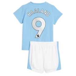 Bambino Maglia Calcio Manchester City Erling Haaland #9 2023-24 Prima (+ Pantaloncini)